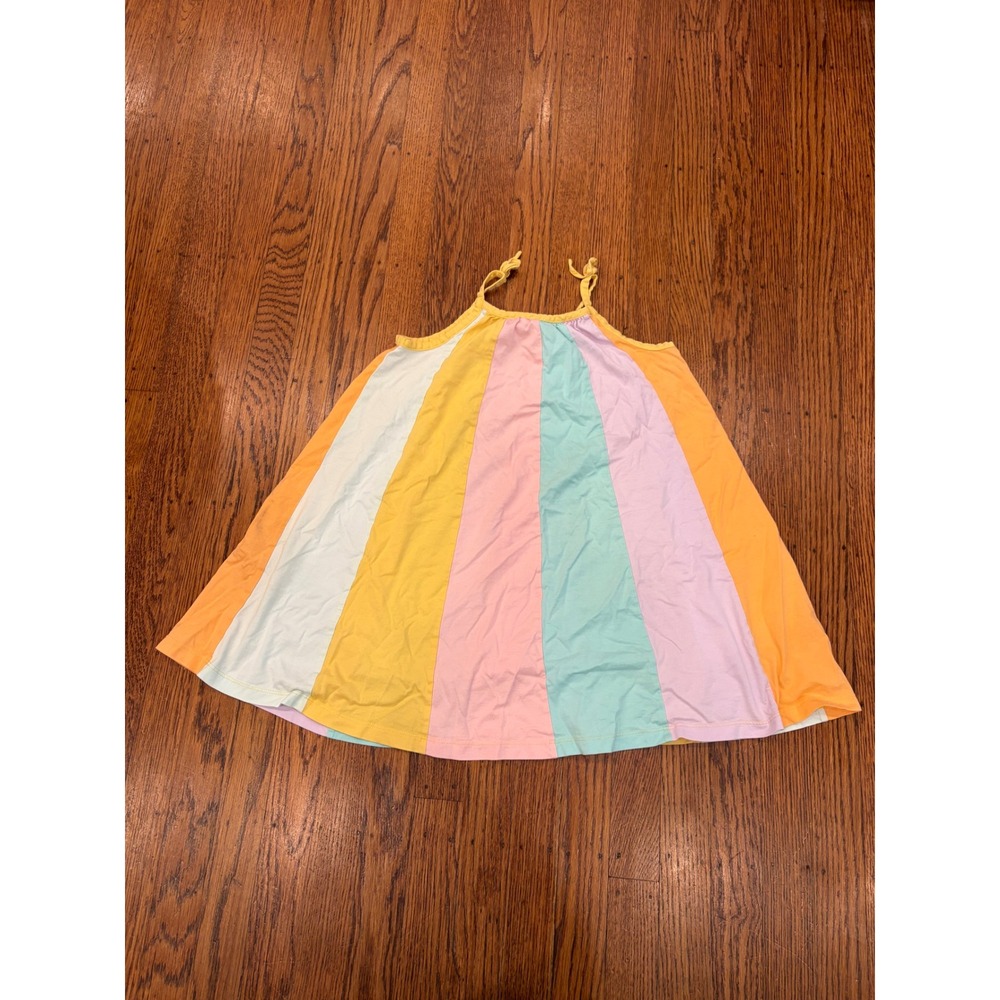 Hanna Andersson Girls Pastel Rainbow Stripe Cotton Sun Dress Size 120 6-7 Years